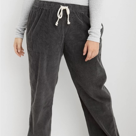 aerie Pants - aerie Charcoal Gray Corduroy Drawstring Joggers